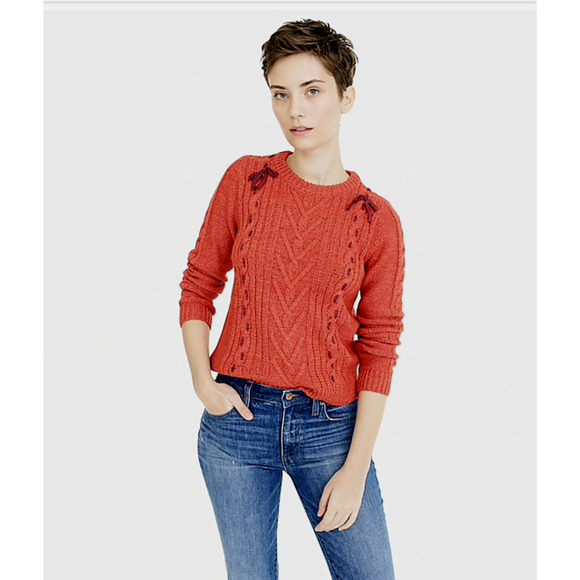 The Reeds Sweater Womens Small Red Cable Knit Lace Up Bow Preppy Chunky Academia - Picture 3 of 9